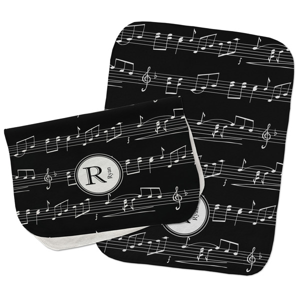 Custom Musical Notes Burp Cloths - Fleece - Set of 2 w/ Name and Initial