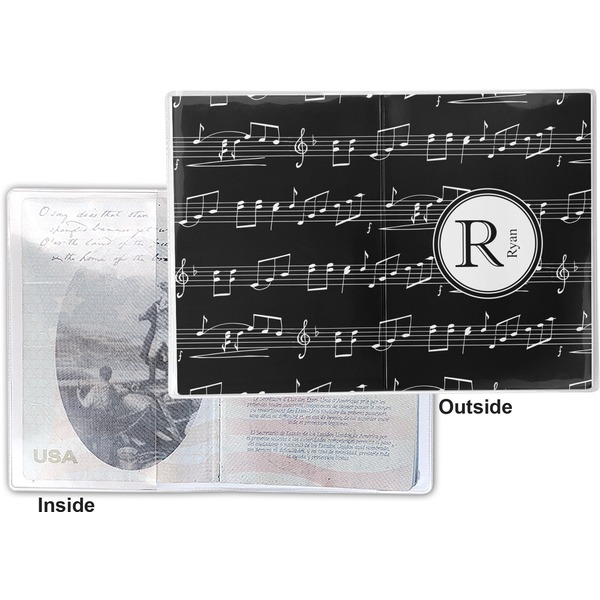 Musical Notes Vinyl Passport Holder - Flat Front and Back