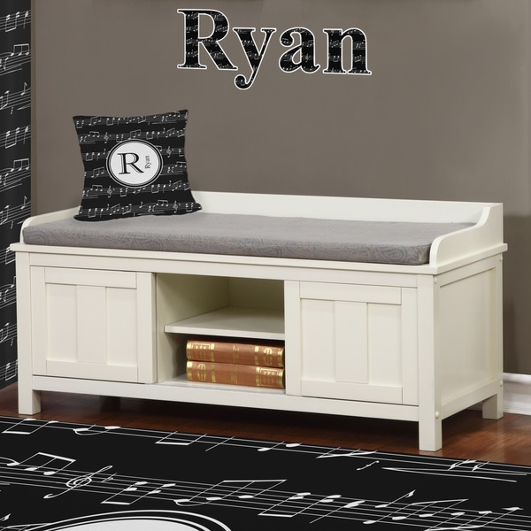 Musical Notes Wall Name Decal Above Storage bench