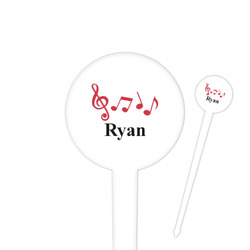 Musical Notes 4" Round Plastic Food Picks - White - Double Sided (Personalized)