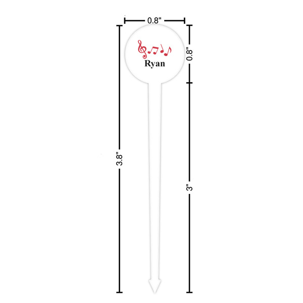 Musical Notes White Plastic 4" Food Pick - Round - Dimensions
