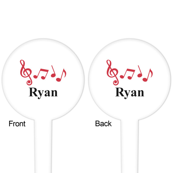 Musical Notes White Plastic 4" Food Pick - Round - Double Sided - Front & Back
