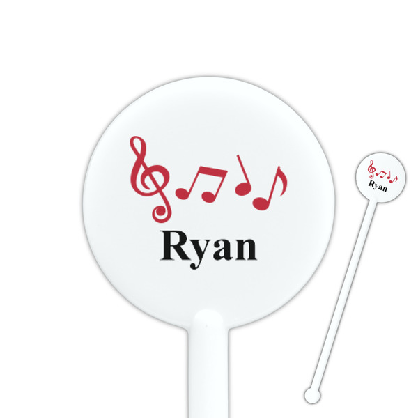 Custom Musical Notes 5.5" Round Plastic Stir Sticks - White - Single Sided (Personalized)