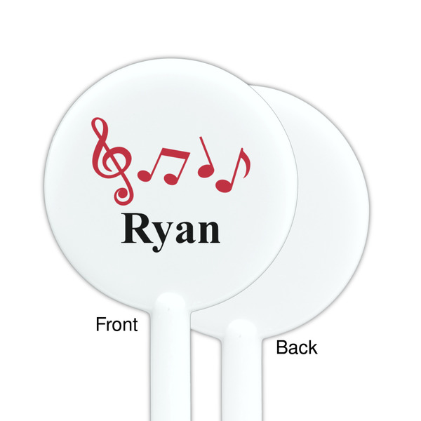 Musical Notes White Plastic 5.5" Stir Stick - Single Sided - Round - Front & Back