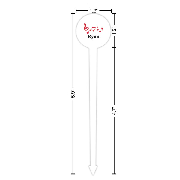 Musical Notes White Plastic 6" Food Pick - Round - Dimensions