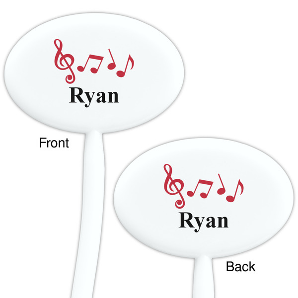 Musical Notes White Plastic 7" Stir Stick - Double Sided - Oval - Front & Back