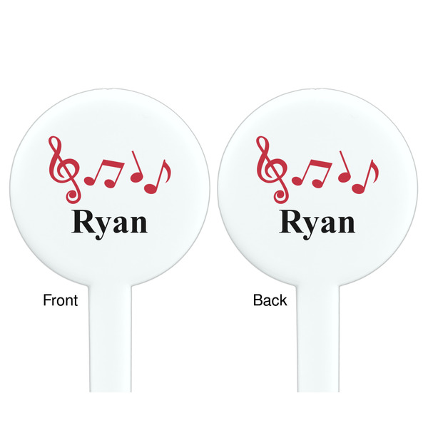 Musical Notes White Plastic 7" Stir Stick - Double Sided - Round - Front & Back