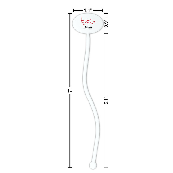 Musical Notes White Plastic 7" Stir Stick - Oval - Dimensions