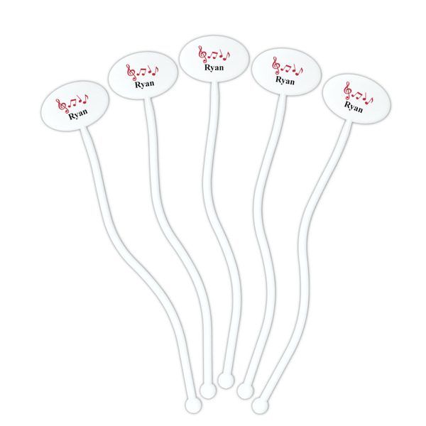 Musical Notes White Plastic 7" Stir Stick - Oval - Fan