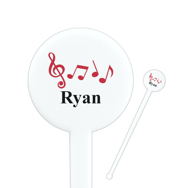 Custom Musical Notes 7" Round Plastic Stir Sticks - White - Single Sided (Personalized)