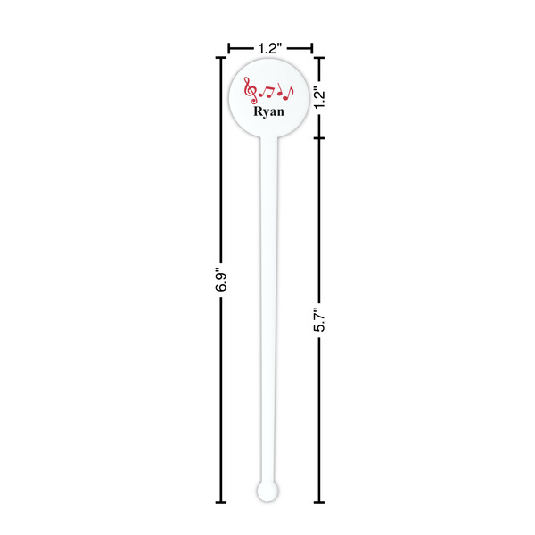 Musical Notes White Plastic 7" Stir Stick - Round - Dimensions