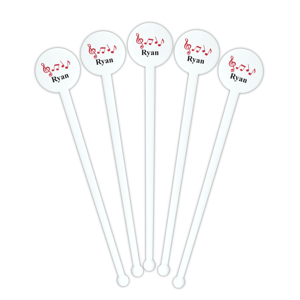 Musical Notes White Plastic 7" Stir Stick - Round - Fan View