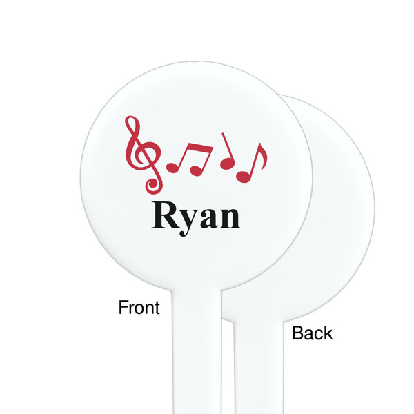 Musical Notes White Plastic 7" Stir Stick - Single Sided - Round - Front & Back