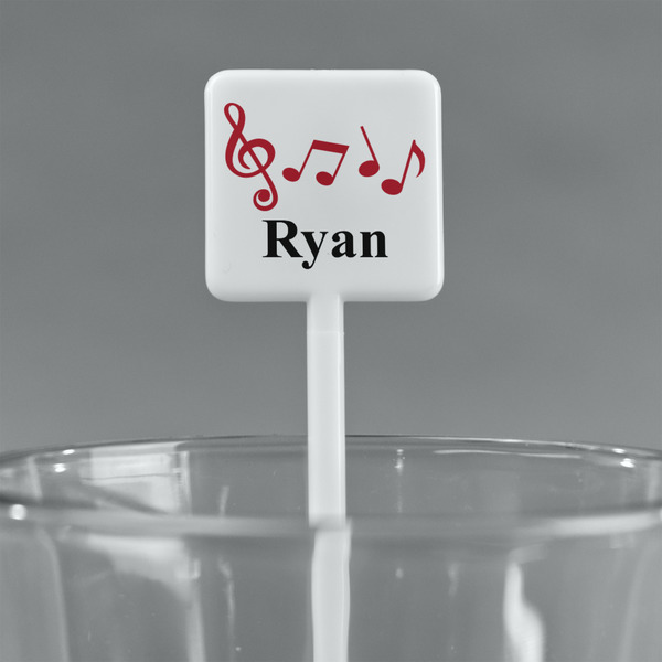 Musical Notes White Plastic Stir Stick - Square - Main