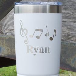 Musical Notes 20 oz Stainless Steel Tumbler - White - Double Sided (Personalized)