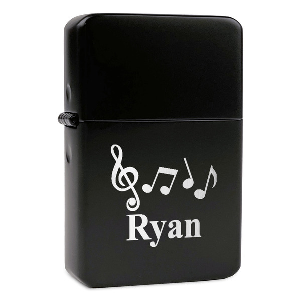 Custom Musical Notes Windproof Lighter - Black - Single Sided & Lid Engraved (Personalized)