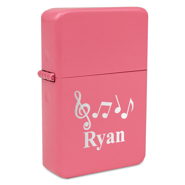 Custom Musical Notes Windproof Lighter - Pink - Double Sided & Lid Engraved (Personalized)