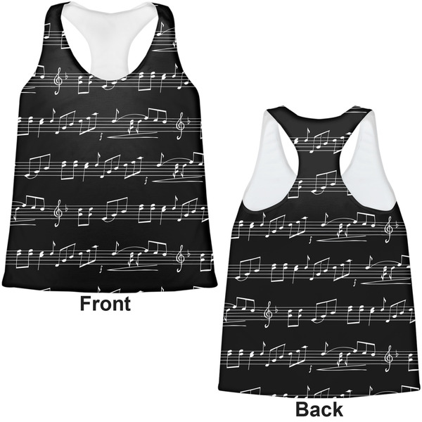 Musical Notes Womens Racerback Tank Tops - Medium - Front and Back
