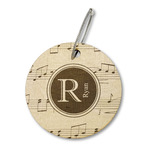 Musical Notes Wood Luggage Tag - Round (Personalized)