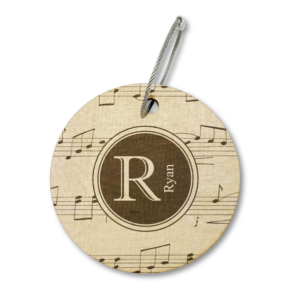 Custom Musical Notes Wood Luggage Tag - Round (Personalized)