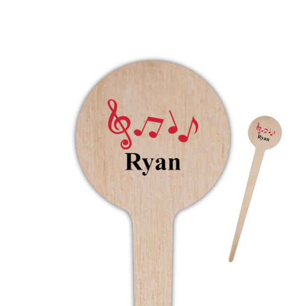 Custom Musical Notes 4" Round Wooden Food Picks - Single Sided (Personalized)