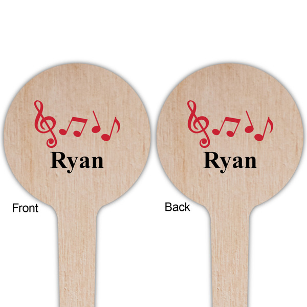 Musical Notes Wooden 4" Food Pick - Round - Double Sided - Front & Back