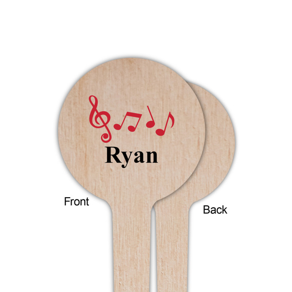 Musical Notes Wooden 4" Food Pick - Round - Single Sided - Front & Back