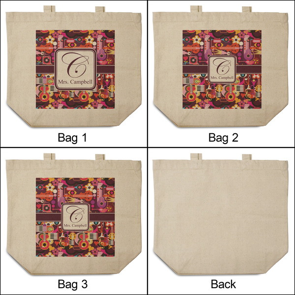 Abstract Music 3 Reusable Cotton Grocery Bags - Front & Back View