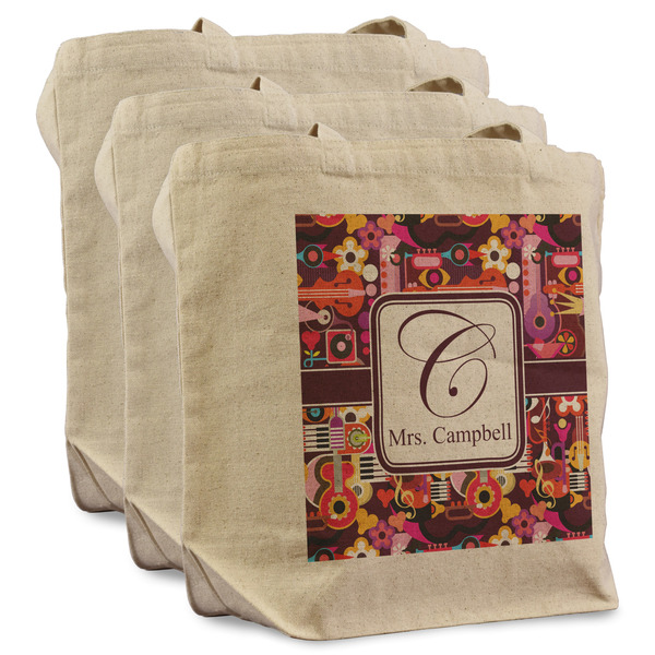 Custom Abstract Music Reusable Cotton Grocery Bags - Set of 3 (Personalized)