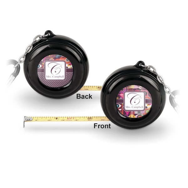 Abstract Music 6-Ft Pocket Tape Measure with Carabiner Hook - Front and Back