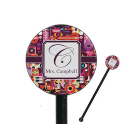 Abstract Music 5.5" Round Plastic Stir Sticks - Black - Single Sided (Personalized)