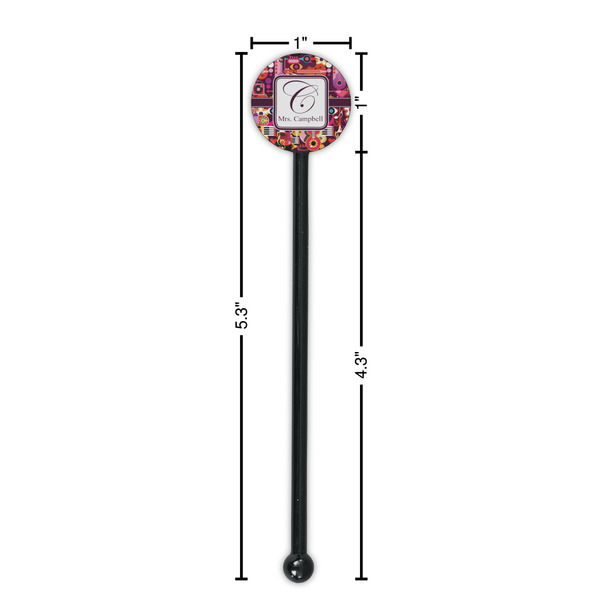 Abstract Music Black Plastic 5.5" Stir Stick - Round - Dimensions