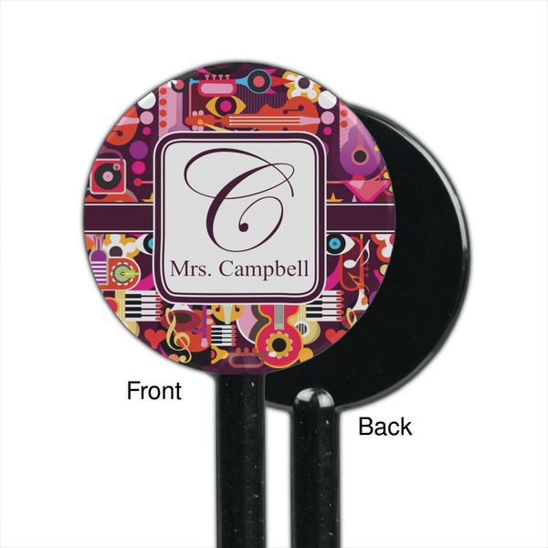 Abstract Music Black Plastic 5.5" Stir Stick - Single Sided - Round - Front & Back