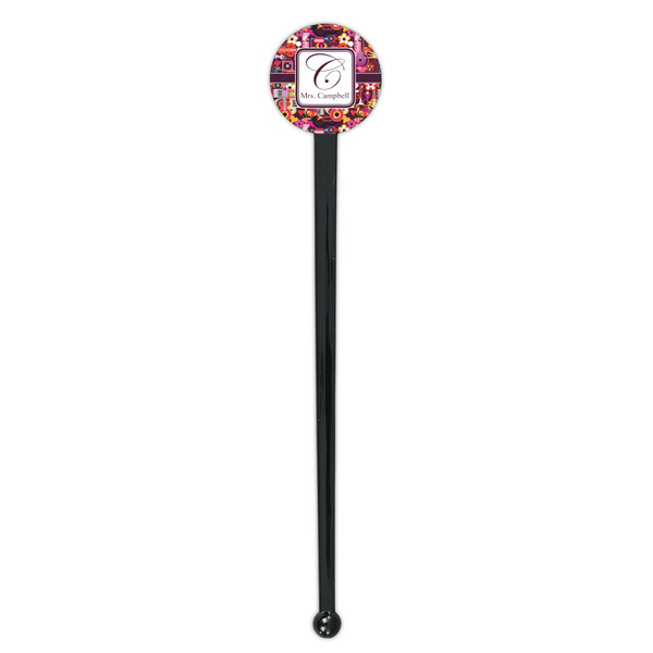 Abstract Music Black Plastic 7" Stir Stick - Round - Single Stick