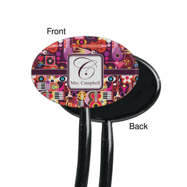 Abstract Music Black Plastic 7" Stir Stick - Single Sided - Oval - Front & Back