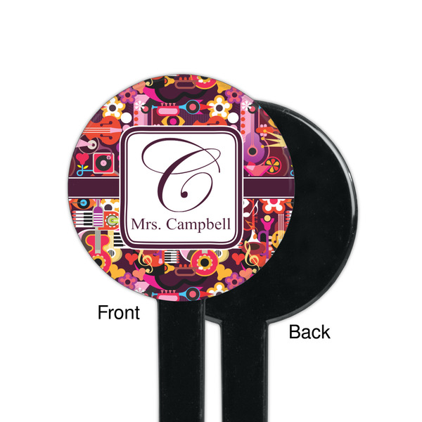 Abstract Music Black Plastic 7" Stir Stick - Single Sided - Round - Front & Back
