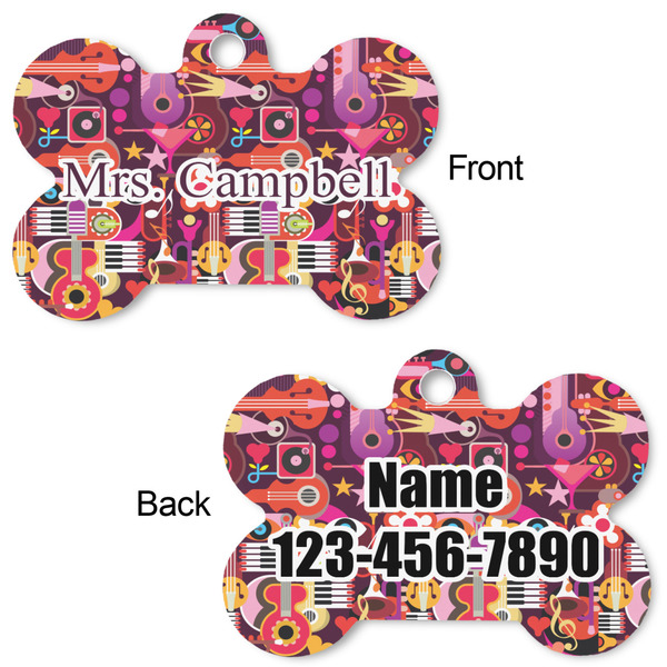 Abstract Music Bone Shaped Dog Tag - Front & Back