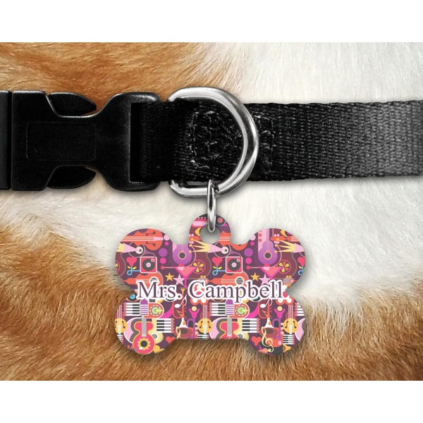 Abstract Music Bone Shaped Dog Tag on Collar & Dog
