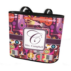 Abstract Music Bucket Tote w/ Genuine Leather Trim - Large w/ Front & Back Design (Personalized)