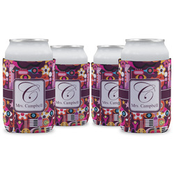 Abstract Music Can Cooler (12 oz) - Set of 4 w/ Name and Initial