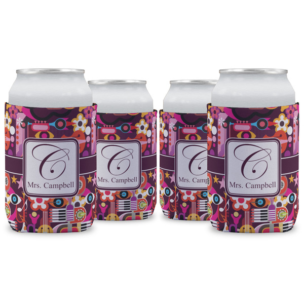 Custom Abstract Music Can Cooler (12 oz) - Set of 4 w/ Name and Initial