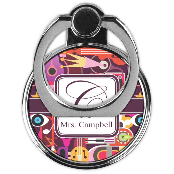 Abstract Music Cell Phone Ring Stand & Holder - Front (Collapsed)