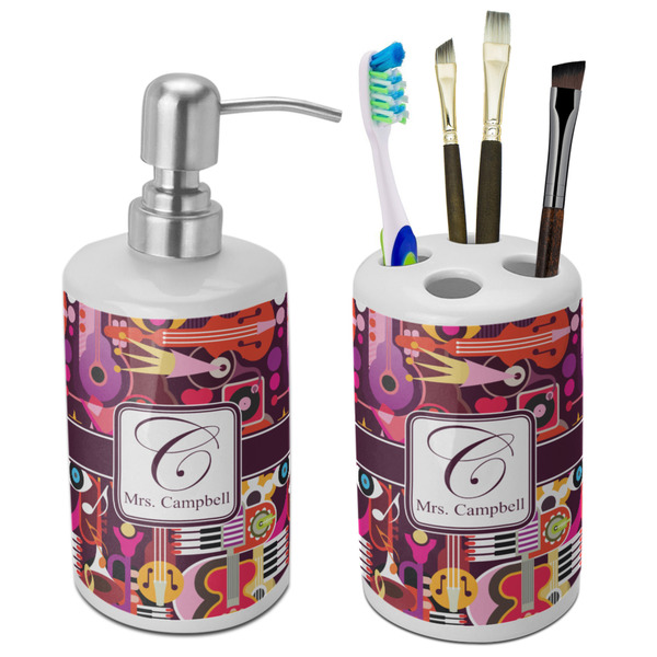 Custom Abstract Music Ceramic Bathroom Accessories Set (Personalized)