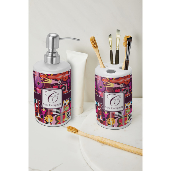 Abstract Music Ceramic Bathroom Accessories - LIFESTYLE (toothbrush holder & soap dispenser)
