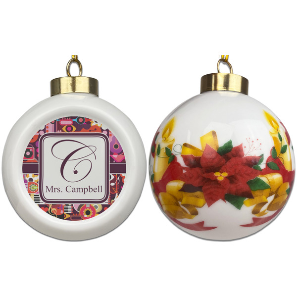 Abstract Music Ceramic Christmas Ornament - Poinsettias (APPROVAL)