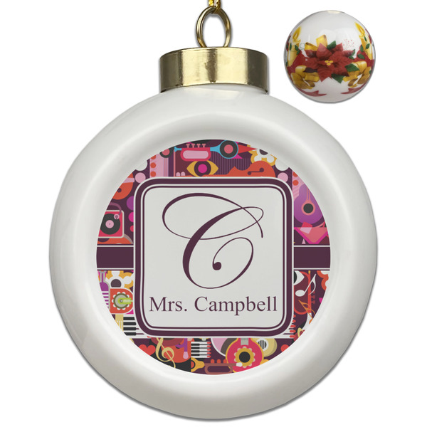 Custom Abstract Music Ceramic Ball Ornaments - Poinsettia Garland (Personalized)