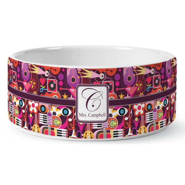 Abstract Music Ceramic Dog Bowl - Medium - Front
