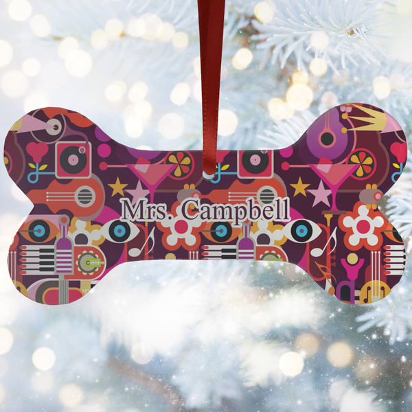 Custom Abstract Music Ceramic Dog Ornament w/ Name and Initial