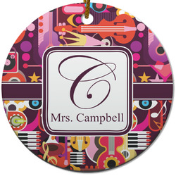 Abstract Music Round Ceramic Ornament w/ Name and Initial