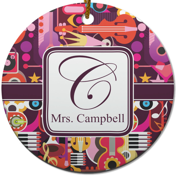 Custom Abstract Music Round Ceramic Ornament w/ Name and Initial